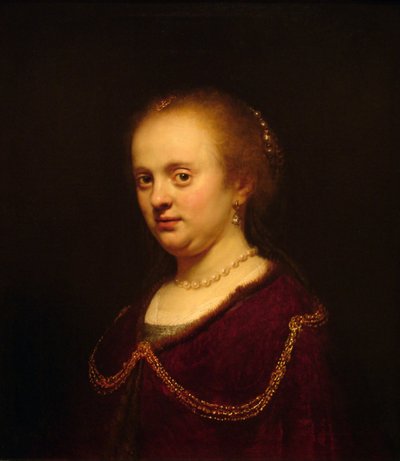 Portret van een jonge vrouw door Rembrandt van Rijn